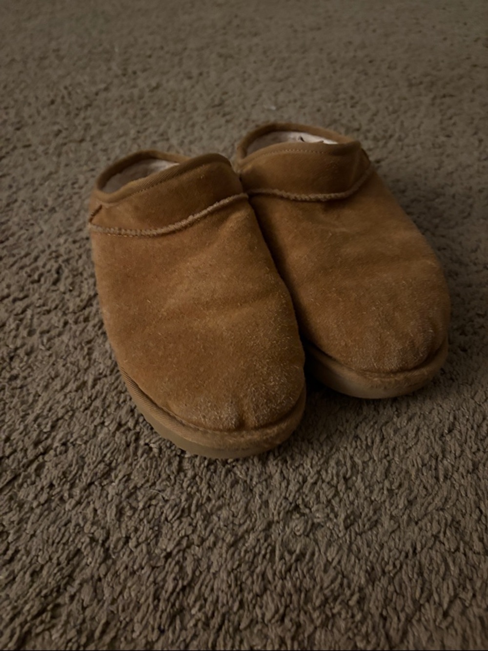 UGG Chestnut Brown Shearling-Lined Suede Slip-Ons